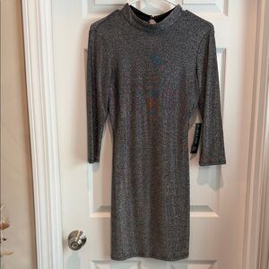 As U Wish Shimmering Gray Long Sleeve Dress